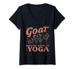 Damen Lustige Ziege Yoga Pose Klasse T-Shirt mit V-Ausschnitt von EatSleepFind