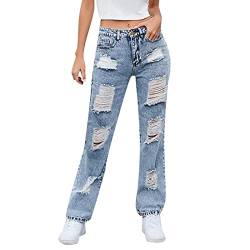 Damen Skinny Jeans Stretch Jeanshose Löcher , Einfarbig, Locker Gewaschen Und Poliert, Weiß, Mittlere Taille, Zerrissene Jeans Und Hosen Jeanshosen 42 Damen Skinny Fit Jeans High Waist Jeanshosen von Eauptffy