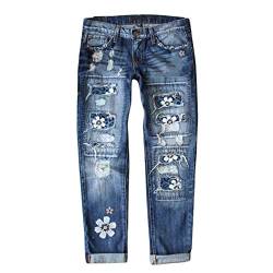 Eauptffy Jeans Damen High Waist Grau Damen Jeans Lässige Jeanshose Für Mit Geradem Bein, Blaue Jeans Mit Mittlerer Taille Jeanshosen Kurzgrößen Damen Low Waist Wide Leg Jeans Vintage Print von Eauptffy