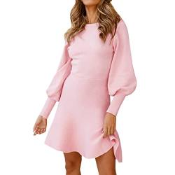 Eauptffy Pulloverkleid Langarm Tunika Kleid Damen Strickkleid Elegant Modischer Fester Winterrock Schlankes Wollkleid Winterkleid Kurz Lässig Sweater Knit Mini Dress von Eauptffy