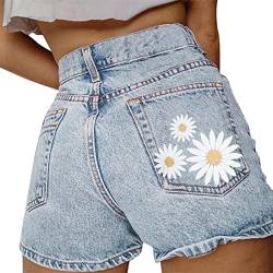 Jeans Shorts Damen Sommer Sexy Kurze Denim Hose -Sommer-Fashion-Print, Vielseitige Denim-Shorts Im Taschen-Resort-Stil Jeanshosen Knöpfe Denim Kurze Jeans Für Pailletten Party Nacht Club von Eauptffy