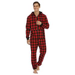 Schlafanzug Pyjama Jumpsuit Einteiler Herren Kurz Jumpsuit Onesie Jogger Overall Jogging Anzug Trainingsanzug Slim Fit Strampler Hose Langarm Sleepwear Männer T-Shirt Lang Jogginganzug (U5-Red, XXL) von Eauptffy