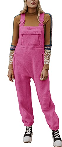 Damen Fleece Warm Overalls Winter Lose Casual Jumpsuits mit Taschen, Rosa, S von Ebifin