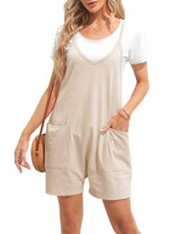 Ebifin Damen Latzhose Kurz Arbeitshose Sommer Lose Overall Jumpsuit Ärmelloser Latzhosen mit Große Taschen.Khaki.S von Ebifin