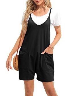 Ebifin Damen Latzhose Kurz Arbeitshose Sommer Lose Overall Jumpsuit Ärmelloser Latzhosen mit Große Taschen.Schwarz.S von Ebifin