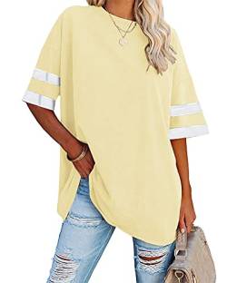 Ebifin Damen Oversize T Shirt Rundhals Kurzärmeliges Tops Casual Lockere Basic Sommer Tee Shirts Bluse.Beige.XL von Ebifin