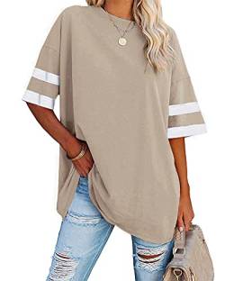 Ebifin Damen Oversize T Shirt Rundhals Kurzärmeliges Tops Casual Lockere Basic Sommer Tee Shirts Bluse.Khaki.XXL von Ebifin