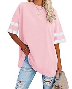 Ebifin Damen Oversize T Shirt Rundhals Kurzärmeliges Tops Casual Lockere Basic Sommer Tee Shirts Bluse.Rosa.XL von Ebifin