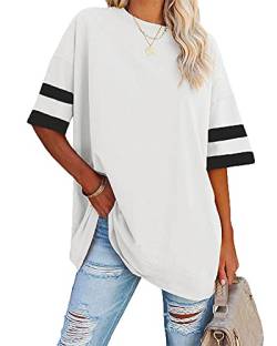 Ebifin Damen Oversize T Shirt Rundhals Kurzärmeliges Tops Casual Lockere Basic Sommer Tee Shirts Bluse.Weiß.L von Ebifin