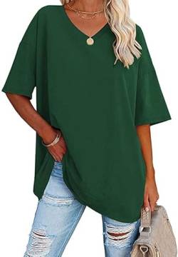 Ebifin Damen Oversize T Shirt mit V-Ausschnitt Kurzärmeliges Casual Lockere Basic Sommer Tee Shirts Bluse.Grün.L von Ebifin