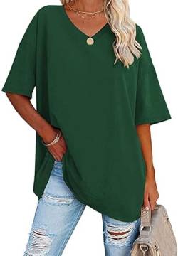 Ebifin Damen Oversize T Shirt mit V-Ausschnitt Kurzärmeliges Casual Lockere Basic Sommer Tee Shirts Bluse.Grün.S von Ebifin