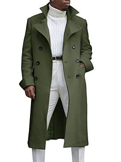 Ebifin Herren Trenchcoat mit Revers, zweireihig, lang, lässig, Baumwollmischung, Peacoat, armee-grün, X-Large von Ebifin