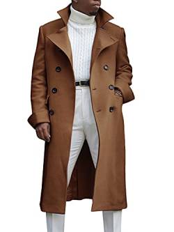 Ebifin Herren Trenchcoat mit Revers, zweireihig, lang, lässig, Baumwollmischung, Peacoat, braun, X-Large von Ebifin