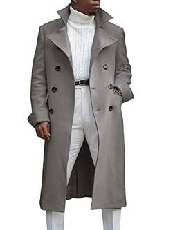 Ebifin Herren Trenchcoat mit Revers, zweireihig, lang, lässig, Baumwollmischung, Peacoat, grau, XX-Large von Ebifin