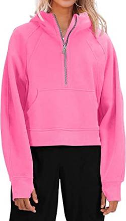 Ebifin Hoodie Damen Kapuzenpullover Half Zip Sweatshirt Langarm Pullover Winter Sweatjacke Kapuzenpullis.Rosa.L von Ebifin