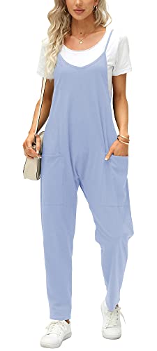 Ebifin Latzhose Damen Arbeitshose Sommer Lose Overall Jumpsuit Ärmelloser Latzhosen mit Große Taschen.Blau.XXL von Ebifin