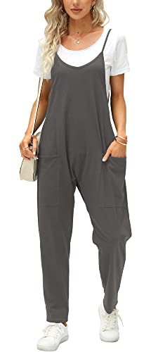 Ebifin Latzhose Damen Arbeitshose Sommer Lose Overall Jumpsuit Ärmelloser Latzhosen mit Große Taschen.Dunkelgrau.L von Ebifin