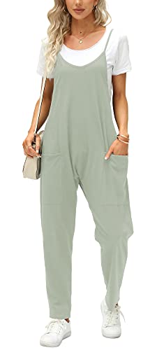 Ebifin Latzhose Damen Arbeitshose Sommer Lose Overall Jumpsuit Ärmelloser Latzhosen mit Große Taschen.Minze.M von Ebifin