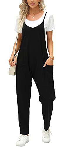 Ebifin Latzhose Damen Arbeitshose Sommer Lose Overall Jumpsuit Ärmelloser Latzhosen mit Große Taschen.Schwarz.L von Ebifin