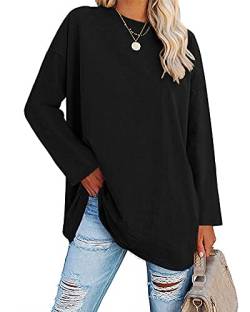 Ebifin Oversize Langarmshirt Damen Longshirt Rundhalsausschnitt Oberteil Langarm T Shirts Pullover Basic Tunika Tee Tops.Schwarz.L von Ebifin