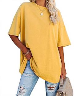 Ebifin Oversize T Shirt Damen Rundhals Kurzärmeliges Tops Casual Lockere Basic Sommer Tee Shirts Bluse.Gelb.XL von Ebifin