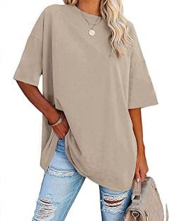 Ebifin Oversize T Shirt Damen Rundhals Kurzärmeliges Tops Casual Lockere Basic Sommer Tee Shirts Bluse.Khaki.L von Ebifin