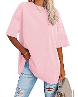 Ebifin Oversize T Shirt Damen Rundhals Kurzärmeliges Tops Casual Lockere Basic Sommer Tee Shirts Bluse.Rosa.S von Ebifin