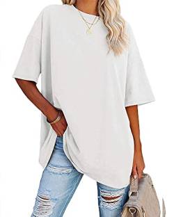 Ebifin Oversize T Shirt Damen Rundhals Kurzärmeliges Tops Casual Lockere Basic Sommer Tee Shirts Bluse.Weiß.L von Ebifin