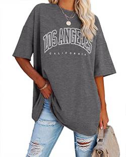 Ebifin Oversize T Shirt Damen Vintage Kurzärmeliges Rundhals Los Angeles Oberteile Tops Casual Lockere Basic Sommer Tee Shirts Bluse.Dunkelgrau.L von Ebifin