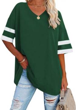 Ebifin Oversize T Shirt mit V-Ausschnitt Damen Kurzärmeliges Casual Lockere Basic Sommer Tee Shirts Bluse.Grün.XL von Ebifin