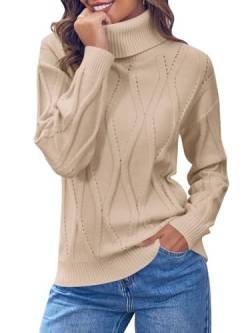 Ebifin Pullover Damen Herbst Rollkragenpullover Cable Knit Langärmeliger Klassischer Elegant Grobstrick Sweater Jumper.Khaki.XXL von Ebifin