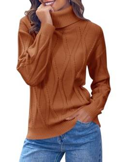 Ebifin Pullover Damen Herbst Rollkragenpullover Cable Knit Langärmeliger Klassischer Elegant Grobstrick Sweater Jumper.Ziegelrot.L von Ebifin