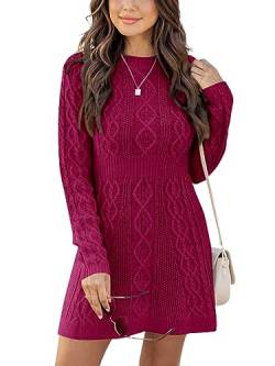 Ebifin Strickkleid Damen Rundhals Strickpullover Kleid Elegant Tunika Pullikleid Winterkleid Sweater A-Linie Minikleid.Weinrot.S von Ebifin