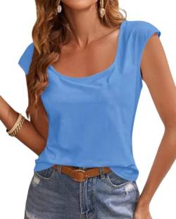 Ebifin T Shirt Damen mit Rundhalsausschnitt Kurzärmeliges Casual Tops Oberteile Sommer Tanktop Basic Tee Shirts Bluse.Blau.XL von Ebifin