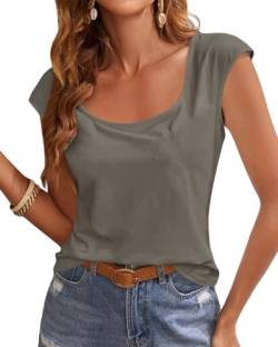 Ebifin T Shirt Damen mit Rundhalsausschnitt Kurzärmeliges Casual Tops Oberteile Sommer Tanktop Basic Tee Shirts Bluse.Grau.S von Ebifin