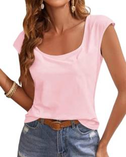 Ebifin T Shirt Damen mit Rundhalsausschnitt Kurzärmeliges Casual Tops Oberteile Sommer Tanktop Basic Tee Shirts Bluse.Rosa.XL von Ebifin