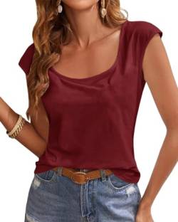 Ebifin T Shirt Damen mit Rundhalsausschnitt Kurzärmeliges Casual Tops Oberteile Sommer Tanktop Basic Tee Shirts Bluse.Weinrot.S von Ebifin