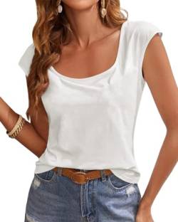 Ebifin T Shirt Damen mit Rundhalsausschnitt Kurzärmeliges Casual Tops Oberteile Sommer Tanktop Basic Tee Shirts Bluse.Weiß.L von Ebifin