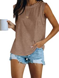 Ebifin Tops Damen Tank Top Sommer Ärmellose Tshirts Oberteile mit Rundhalsausschnitt Blusentop Longtops.Khaki.M von Ebifin