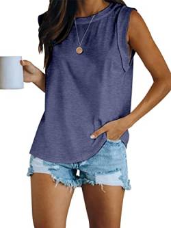 Ebifin Tops Damen Tank Top Sommer Ärmellose Tshirts Oberteile mit Rundhalsausschnitt Blusentop Longtops.Marineblau.L von Ebifin