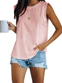 Ebifin Tops Damen Tank Top Sommer Ärmellose Tshirts Oberteile mit Rundhalsausschnitt Blusentop Longtops.Rosa.L von Ebifin