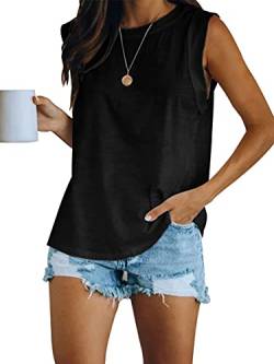 Ebifin Tops Damen Tank Top Sommer Ärmellose Tshirts Oberteile mit Rundhalsausschnitt Blusentop Longtops.Schwarz.XXL von Ebifin