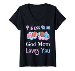 Damen Pink Or Blue God Mom Loves You Babyparty Gender Reveal Ma T-Shirt mit V-Ausschnitt von Ebony Fuller Shopp