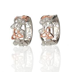 Crystal Trinity Shamrock - Keltische Ohrringe aus Irland - Silber & Roségold von Eburya