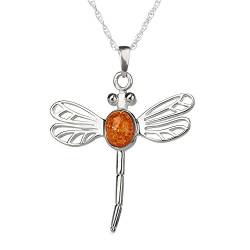 Dragonfly in Amber Kette - Outlander Libelle aus Schottland - Silber & Bernstein von Eburya