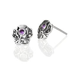 Schottische Distel - Ohrstecker aus Sterling Silber mit Markasit und Amethyst von Eburya