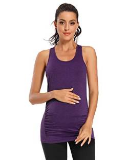 Ecavus Women's Maternity Tank Tops Seamless Racerback Workout Athletic Yoga Tops Sleeveless Pregnancy Shirt Dark Purple von Ecavus
