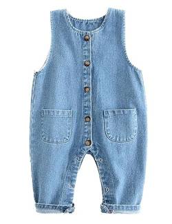 Echinodon Baby Jeans-Latzhose mit Druckknopf-Leiste Kleinkind Denim Hose Jeanshose Baumwolle Hose Jungen Mädchen D 90 von Echinodon