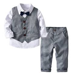Echinodon [Bekleidungsset Junge Festlich] Kinder Hemd mit Fliege + Weste + Hose Kleinkinder Gentleman Set Baby Taufe Anzug Grau 120 von Echinodon