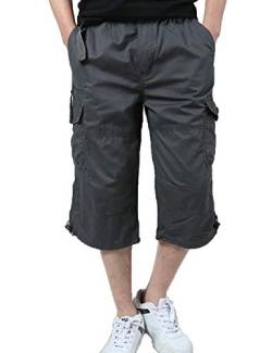 Echinodon Herren Cargo Shorts 3/4 Kurze Hose mit Taschen 100% Baumwolle Vintage Bermuda Shorts für Männer Grau XXL von Echinodon